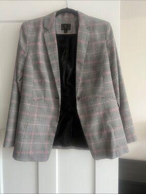 Gray Plaid Blazer with Pink Check